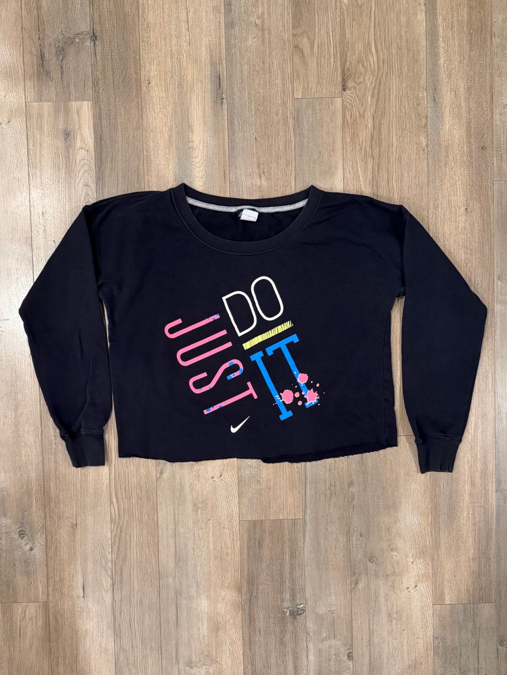 Nike Women’s Black Crewneck Sweatshirt with Multicolor "Just Do It" Graphic